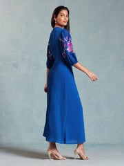 V&A | Love & Roses Blue Embroidered Puff Sleeve Midi Dress - Image 3 of 4