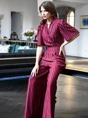 Hot Squash Red Wide Leg Gold Stripe Jumpsuit - Image 3 of 6