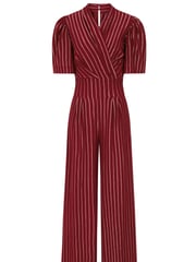 Hot Squash Red Wide Leg Gold Stripe Jumpsuit - Image 6 of 6