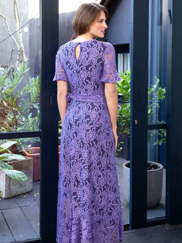 Hot Squash Purple Keyhole Lace Dress with Asymmetric Hem - Image 2 of 4