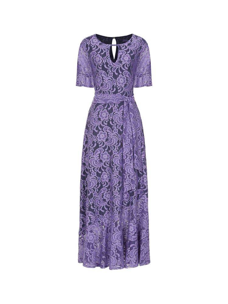 Hot Squash Purple Keyhole Lace Dress with Asymmetric Hem - Image 4 of 4