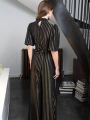 Hot Squash Gold Stripe Wide Leg Black Jumpsuit - Image 2 of 5