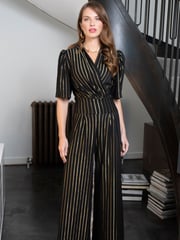 Hot Squash Gold Stripe Wide Leg Black Jumpsuit - Image 4 of 5