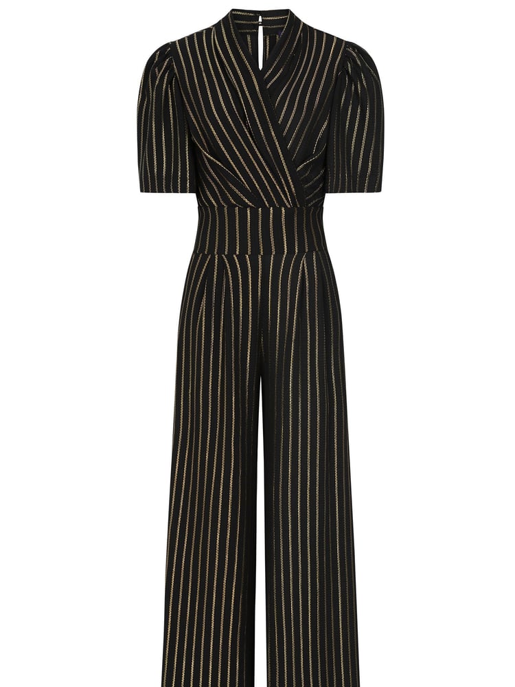 Hot Squash Gold Stripe Wide Leg Black Jumpsuit - Image 5 of 5
