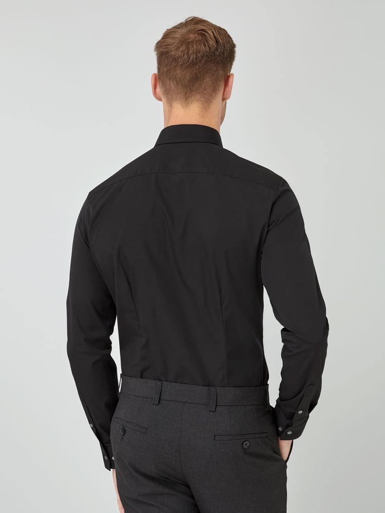Black Slim Fit 100% Cotton Single Cuff Shirt - Image 2 of 3