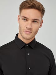 Black Slim Fit 100% Cotton Single Cuff Shirt - Image 3 of 3