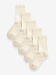 Cream 5 Pack Cotton Rich Cushioned Footbed Ribbed Socks - Image 1 of 1
