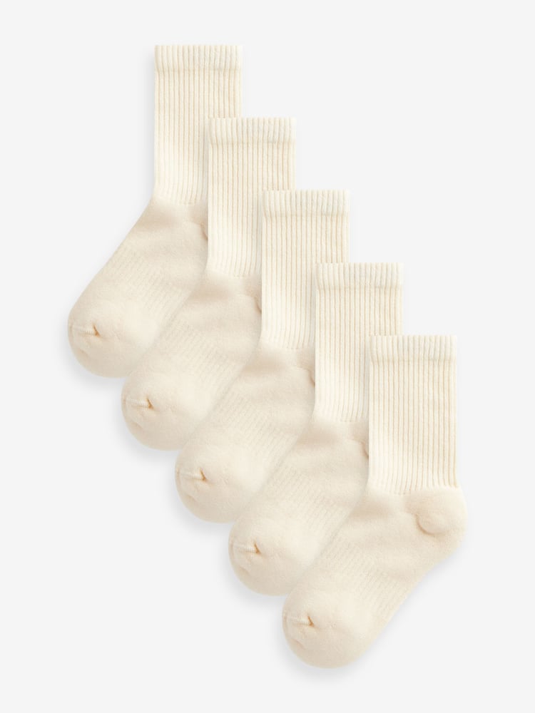 Cream 5 Pack Cotton Rich Cushioned Footbed Ribbed Socks - Image 1 of 1
