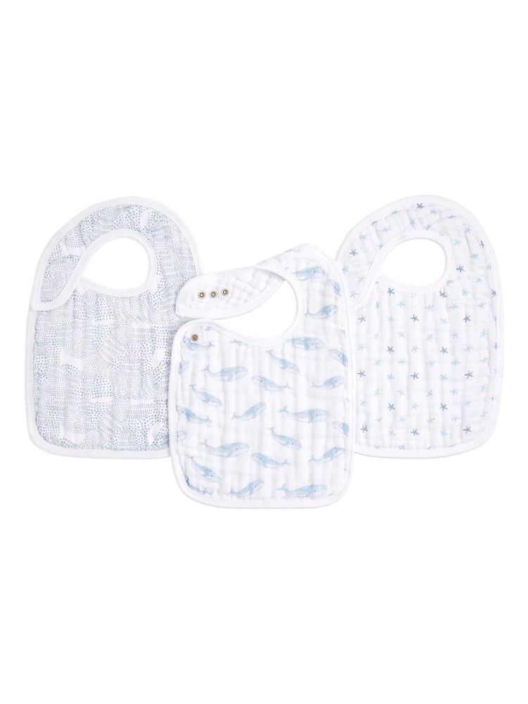 aden + anais Blue Cotton Muslin Oceanic Snap Bibs 3 Pack - Image 1 of 2