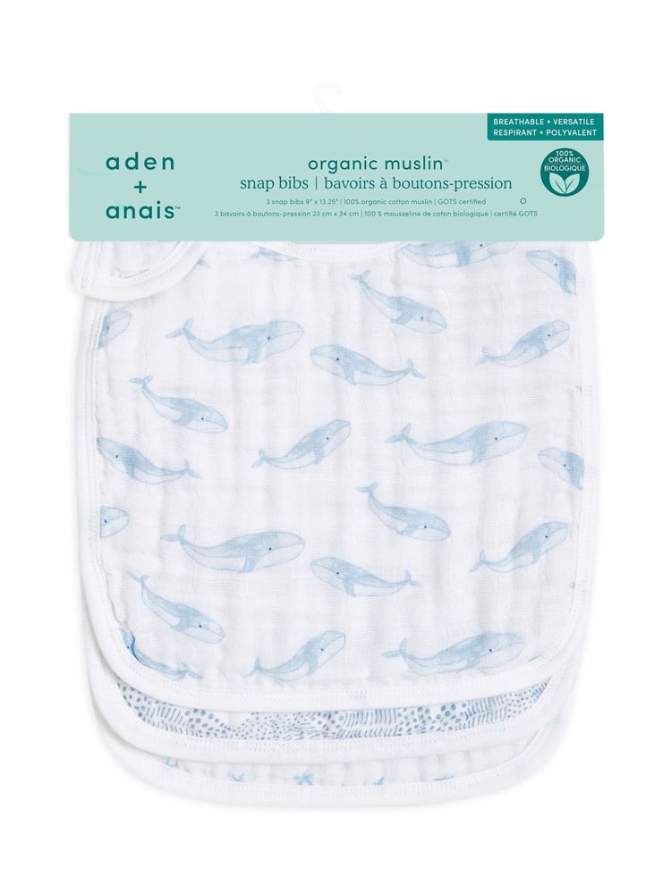 aden + anais Blue Cotton Muslin Oceanic Snap Bibs 3 Pack - Image 2 of 2