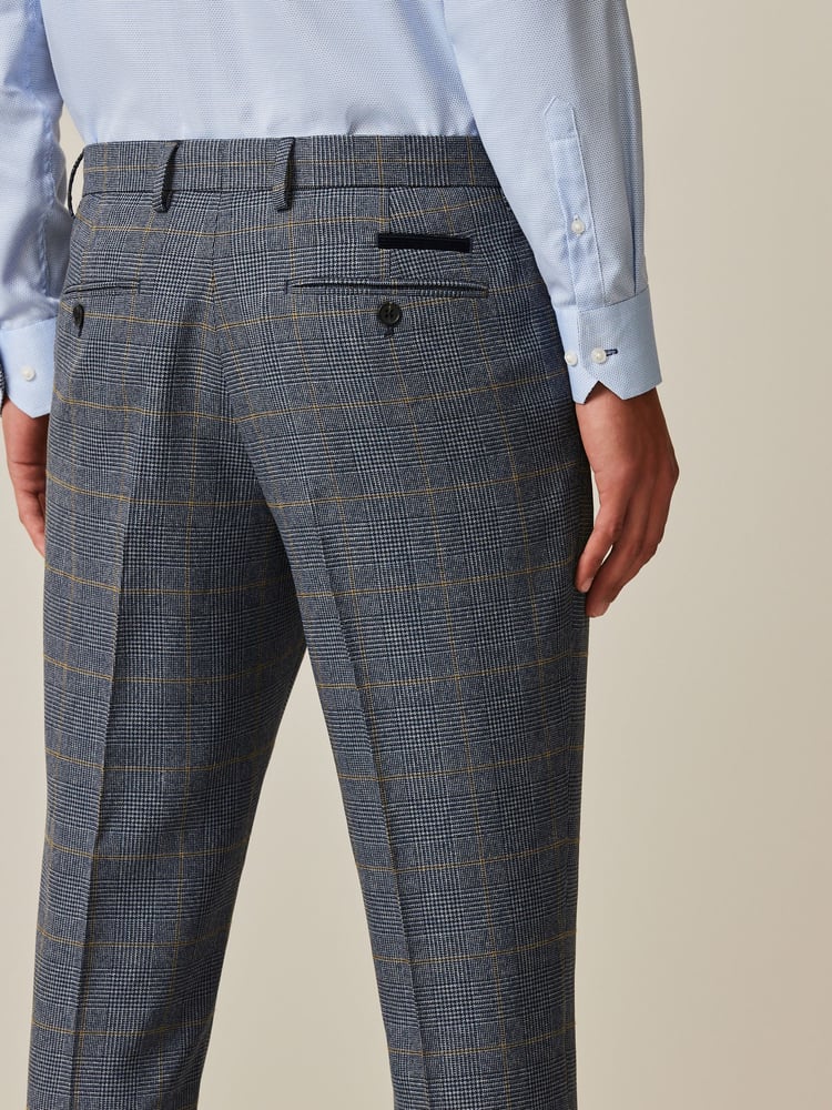 Blue Slim Fit Trimmed Check Suit Trousers - Image 2 of 7 Blue Slim Fit Trimmed Check Suit Trousers - Image 2 of 7