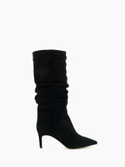 Dune London Black Slouch Ruched Suede Heeled Boots - Image 2 of 5
