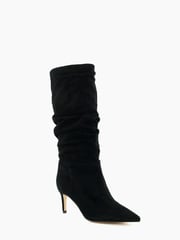 Dune London Black Slouch Ruched Suede Heeled Boots - Image 3 of 5