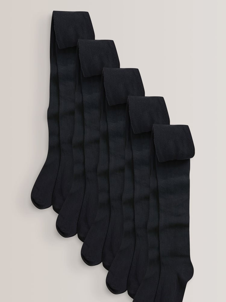 Black 5 Pack Cotton Rich School Tights - Image 1 of 4 Black 5 Pack Cotton Rich School Tights - Image 1 of 4