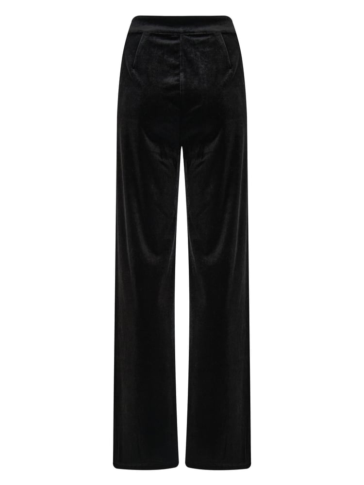 Pour Moi Black Harriet Stretch Velvet Wide Leg Trousers - Image 4 of 4