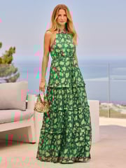 Friends Like These Green Petite Halter Neck Ruffled Maxi Dress - Image 3 of 4