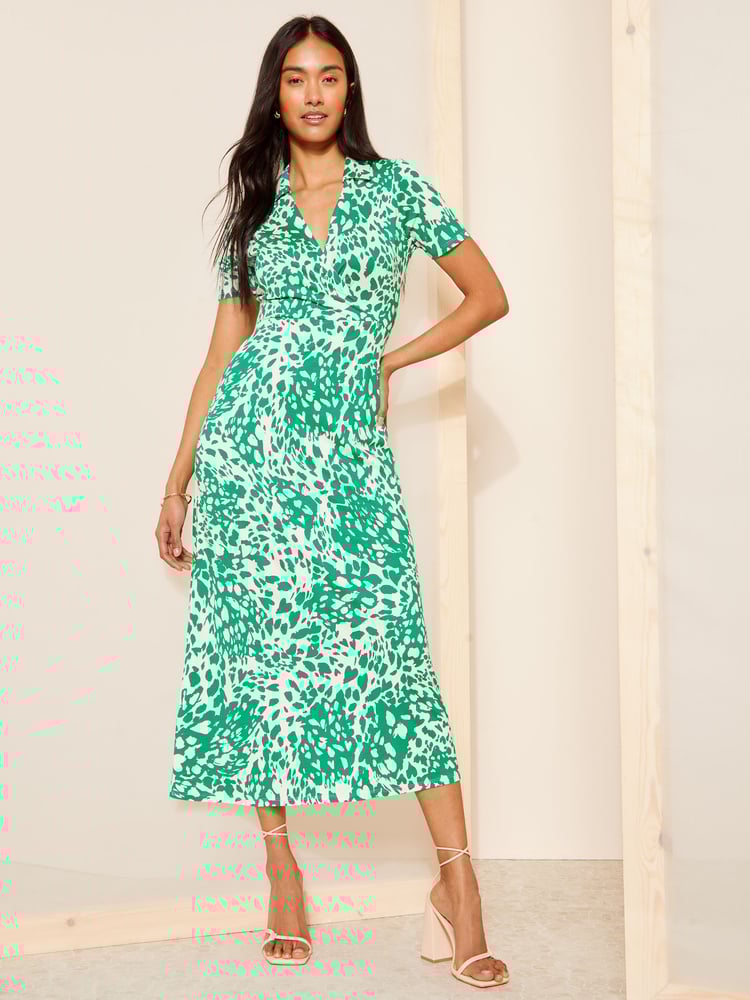 Friends Like These Green Jersey Short Sleeve Shirt Midi Dress - Image 1 of 4