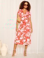 Friends Like These Orange Jersey Short Sleeve Shirt Midi Dress - Image 1 of 4