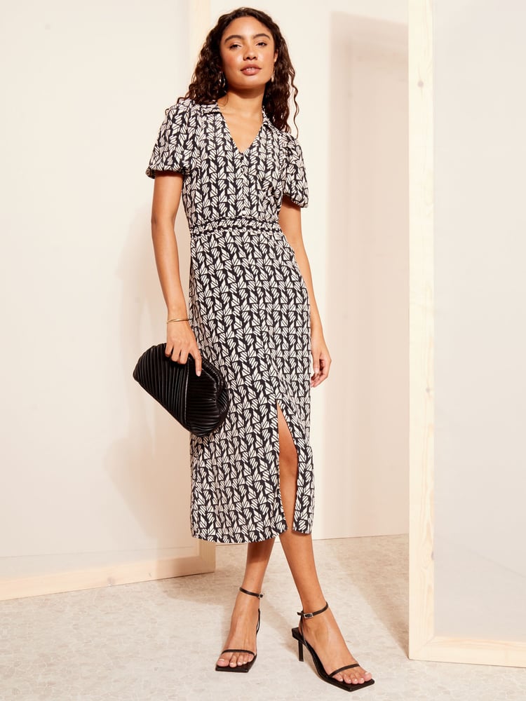Friends Like These Black/White Collar Shirred Waist Midi Dress - Image 1 of 4