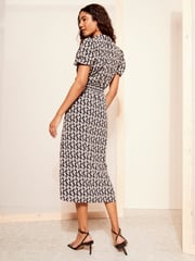 Friends Like These Black/White Collar Shirred Waist Midi Dress - Image 4 of 4
