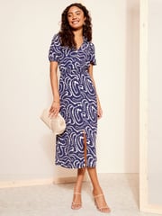 Friends Like These Blue Collar Shirred Waist Midi Dress - Image 1 of 4