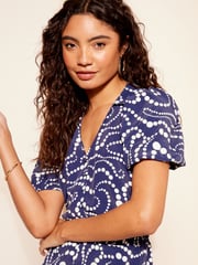Friends Like These Blue Collar Shirred Waist Midi Dress - Image 2 of 4