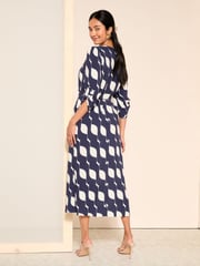 Friends Like These Navy Blue Buckle Belted V Neck Midi Shirt Dress - Image 4 of 4
