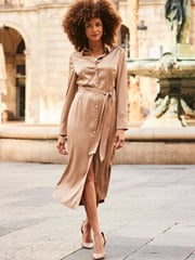 Sosandar Brown Satin Belted Shirt Dress - Image 4 of 5