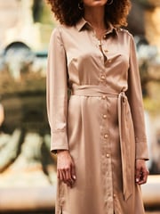 Sosandar Brown Satin Belted Shirt Dress - Image 5 of 5