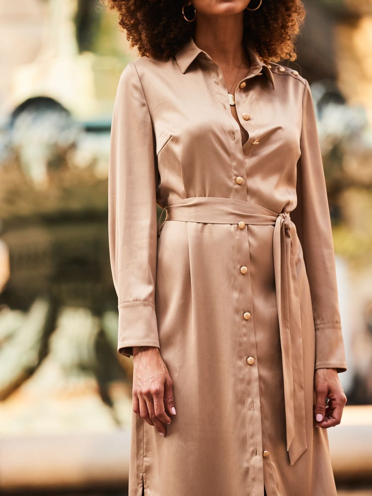 Sosandar Brown Satin Belted Shirt Dress - Image 5 of 5