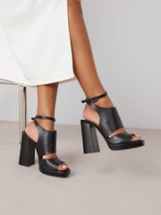 Black Signature Leather Platform Shoe Boots - Image 1 of 9