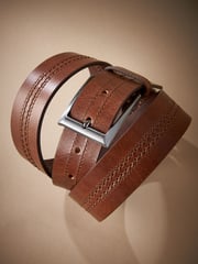 Brown Signature Central Stitch Leather Belt - Image 3 of 4