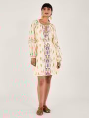 Monsoon Natural 100% Cotton Aztec Style Print and Embroidered Short Dress - Image 1 of 5