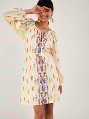 Monsoon Natural 100% Cotton Aztec Style Print and Embroidered Short Dress - Image 3 of 5