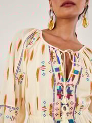 Monsoon Natural 100% Cotton Aztec Style Print and Embroidered Short Dress - Image 4 of 5