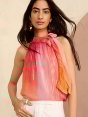 Love & Roses Orange Ombre Metallic Halterneck Top - Image 1 of 4