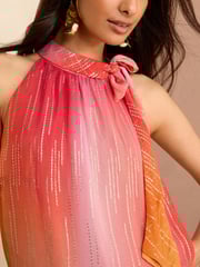Love & Roses Orange Ombre Metallic Halterneck Top - Image 2 of 4