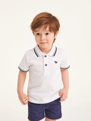 White Tipped 100% Cotton Short Sleeve Polo Shirt (3mths-7yrs) - Image 1 of 5