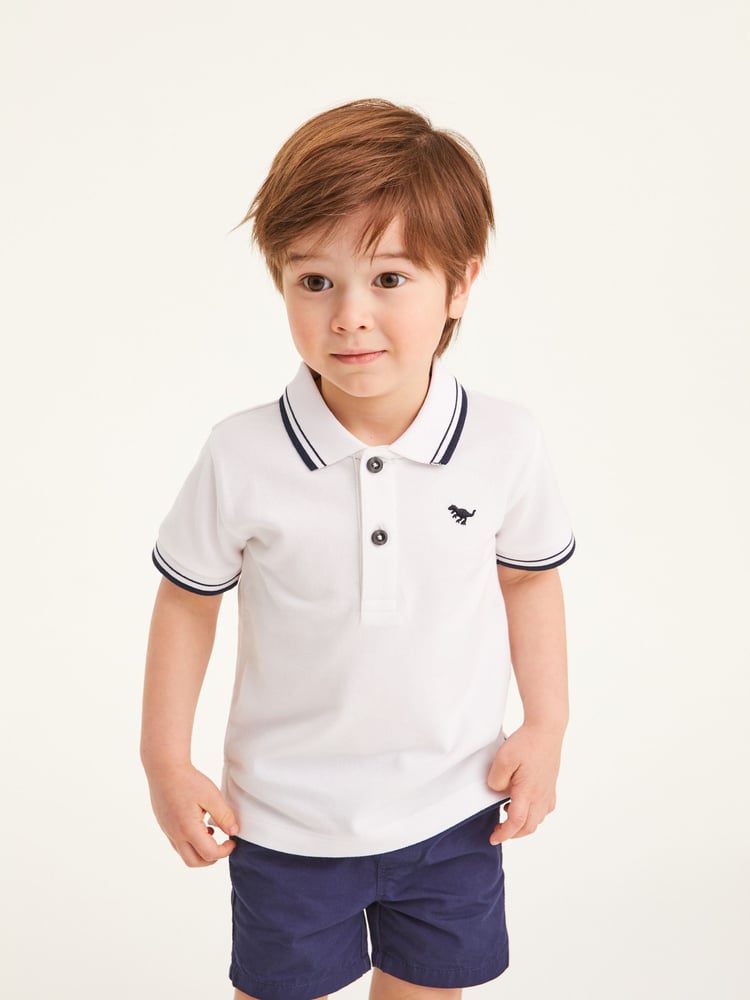 White Tipped 100% Cotton Short Sleeve Polo Shirt (3mths-7yrs) - Image 1 of 5