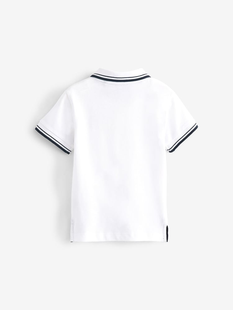 White Tipped 100% Cotton Short Sleeve Polo Shirt (3mths-7yrs) - Image 5 of 5