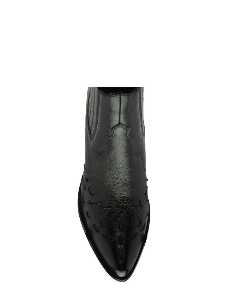 Ravel Black Leather Block Heel Western Ankle Boots - Image 1 of 4 Ravel Black Leather Block Heel Western Ankle Boots - Image 1 of 4