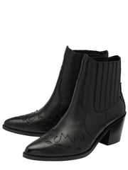 Ravel Black Leather Block Heel Western Ankle Boots - Image 2 of 4
