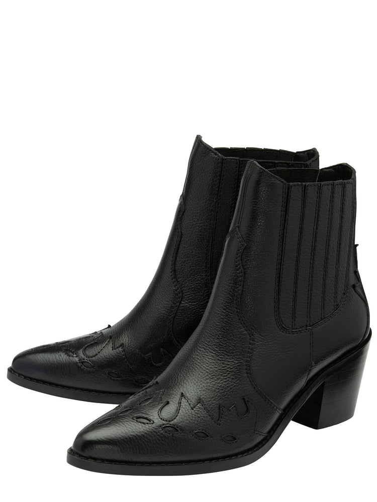 Ravel Black Leather Block Heel Western Ankle Boots - Image 2 of 4 Ravel Black Leather Block Heel Western Ankle Boots - Image 2 of 4