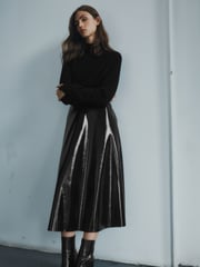 Black Premium High Shine Midi Skirt - Image 1 of 6