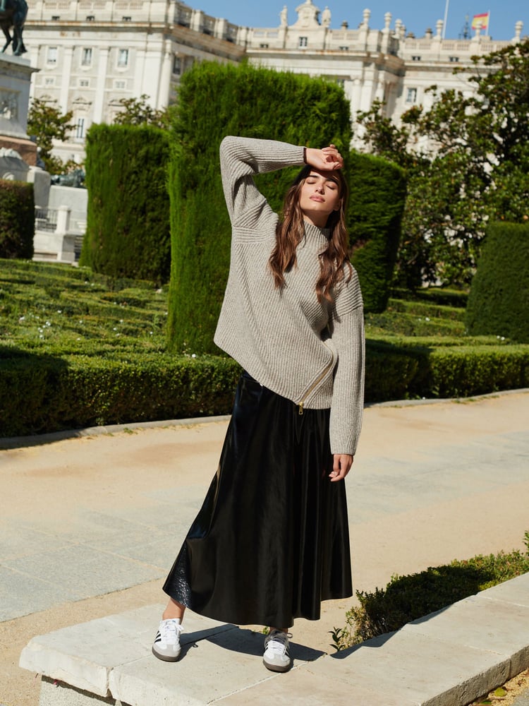 Black Premium High Shine Midi Skirt - Image 2 of 6