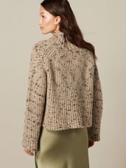Neutral Brown High V-Neck Ribbed Jumper - Image 1 of 6