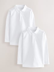 White Long Sleeve School Polo Shirts 2 Pack (3-16yrs) - Image 1 of 6