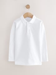 White Long Sleeve School Polo Shirts 2 Pack (3-16yrs) - Image 2 of 6