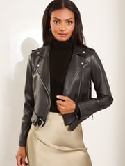 Lipsy Black Faux Leather Crop Biker Jacket - Image 1 of 4