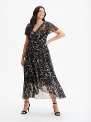 Scarlett & Jo Black Tilly Print Angel Sleeve Sweetheart Dress - Image 1 of 4